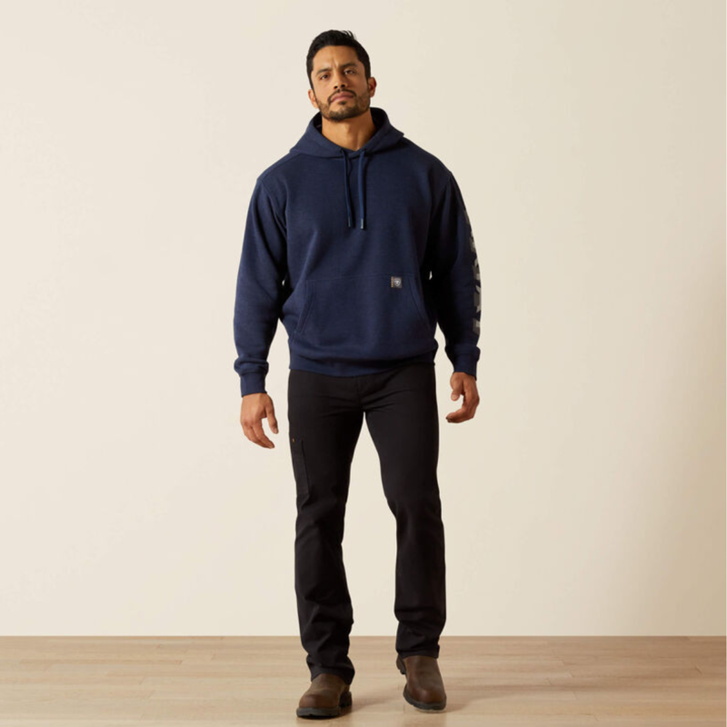 Ariat Men's Rebar Lightweight Logo Hoodie - Navy Heather/Alloy-2