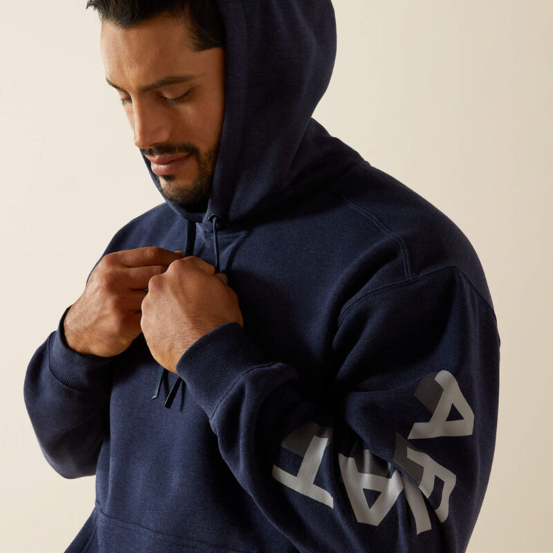 Ariat Men's Rebar Lightweight Logo Hoodie - Navy Heather/Alloy-4