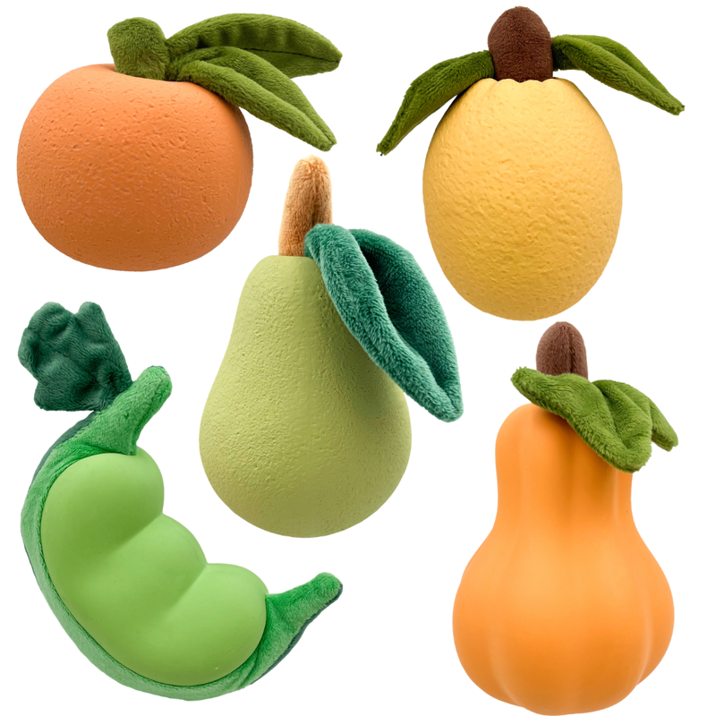 Hem and Boo Fruit and Veg Premium Plush and Textured Latex Toys - Assorted