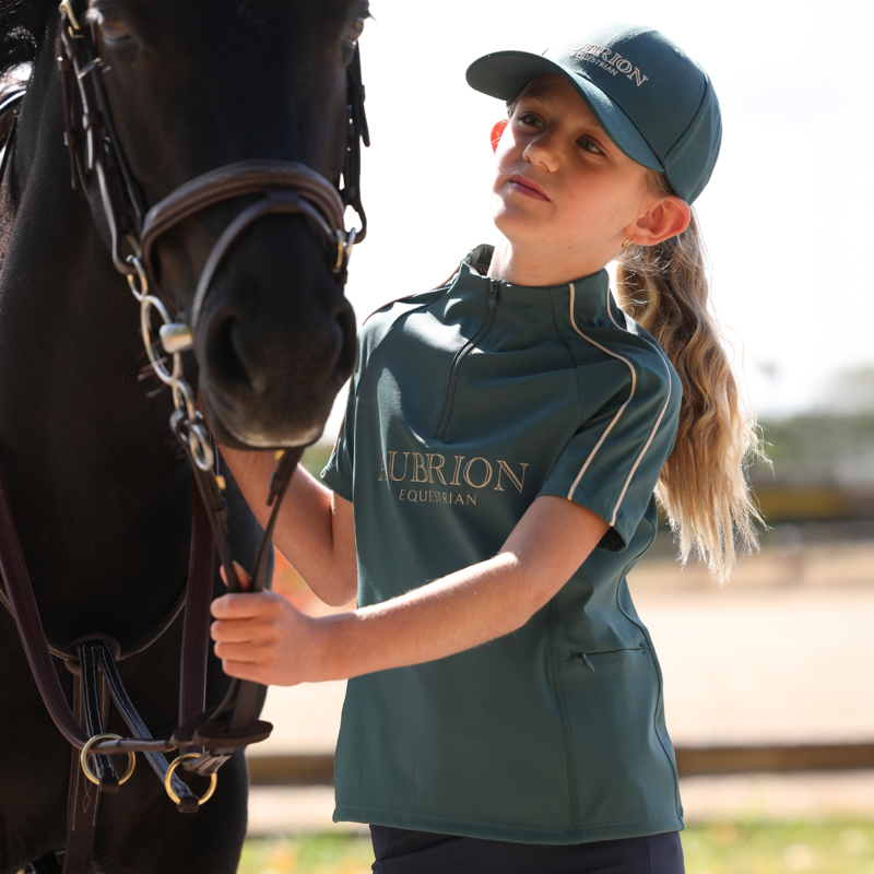 Aubrion Equestrian Young Rider Short Sleeve Base Layer - Thyme-8