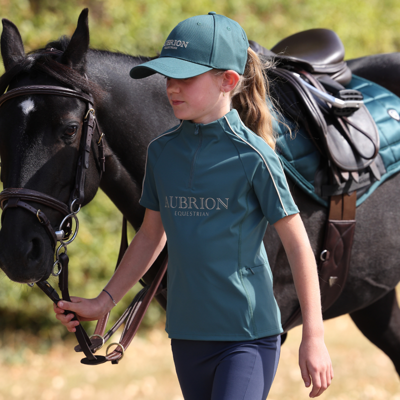 Aubrion Equestrian Young Rider Short Sleeve Base Layer - Thyme-9