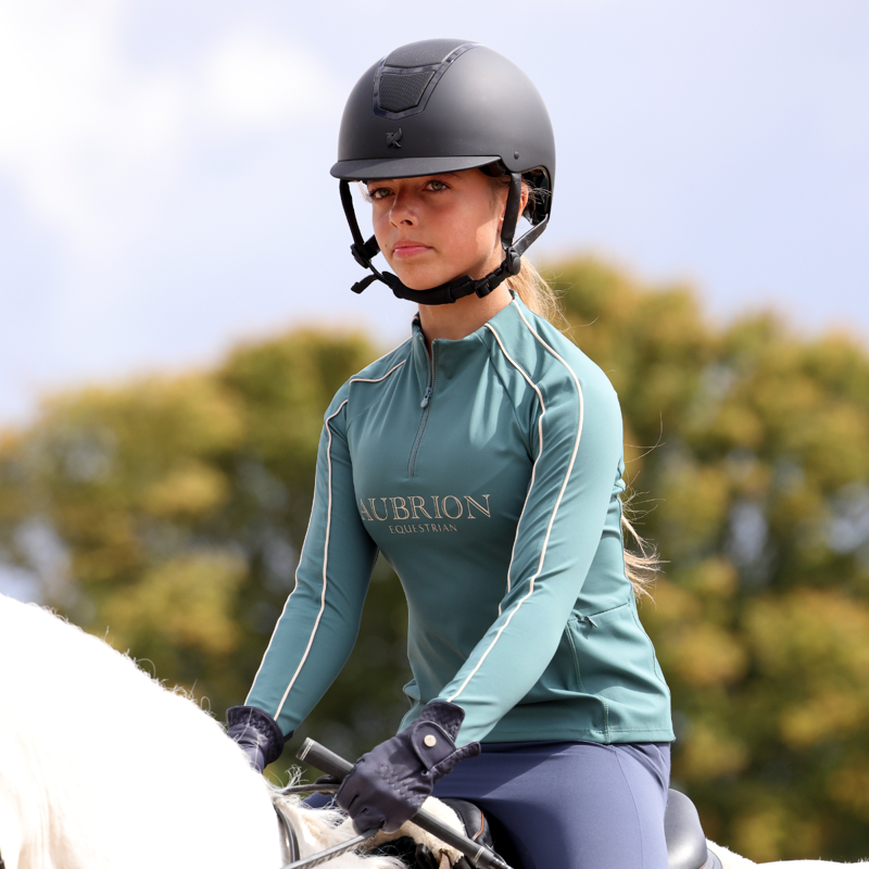 Aubrion Equestrian Young Rider Long Sleeve Base Layer - Thyme-6