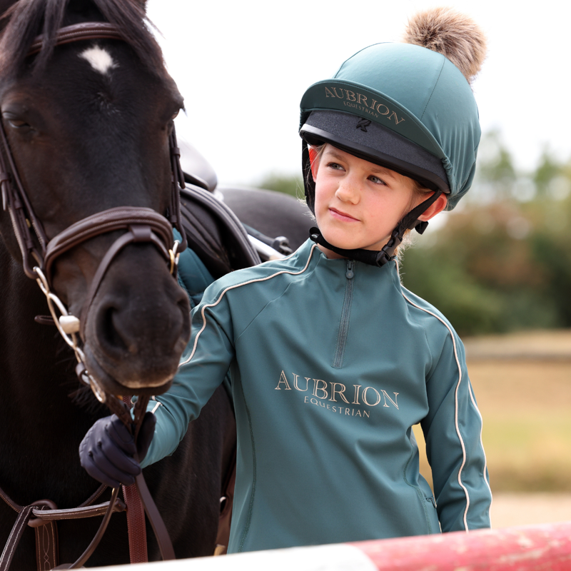 Aubrion Equestrian Young Rider Long Sleeve Base Layer - Thyme-8