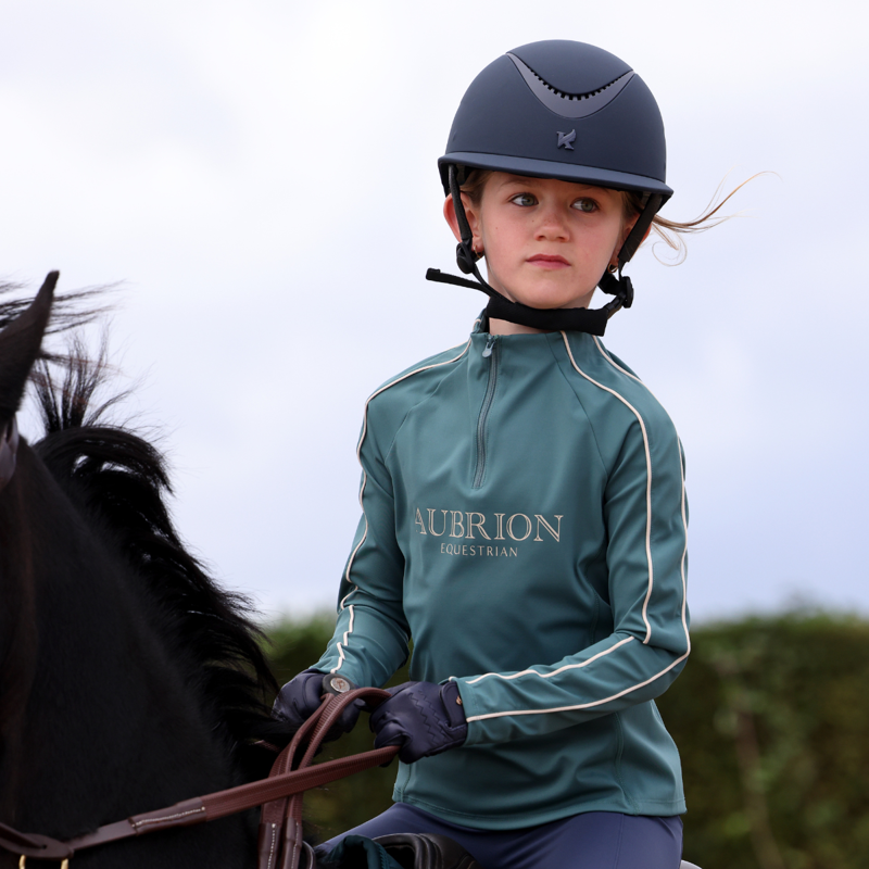 Aubrion Equestrian Young Rider Long Sleeve Base Layer - Thyme-10