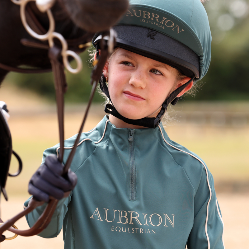 Aubrion Equestrian Young Rider Long Sleeve Base Layer - Thyme-11