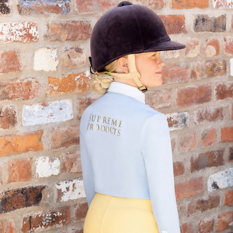 Supreme Products Long Sleeve Champion Junior Show Rider Competition Shirt with Zip - Blue/White-1