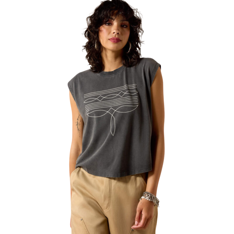 Ariat Women's Dallas Cropped T-Shirt - Charcoal Mineral Wash