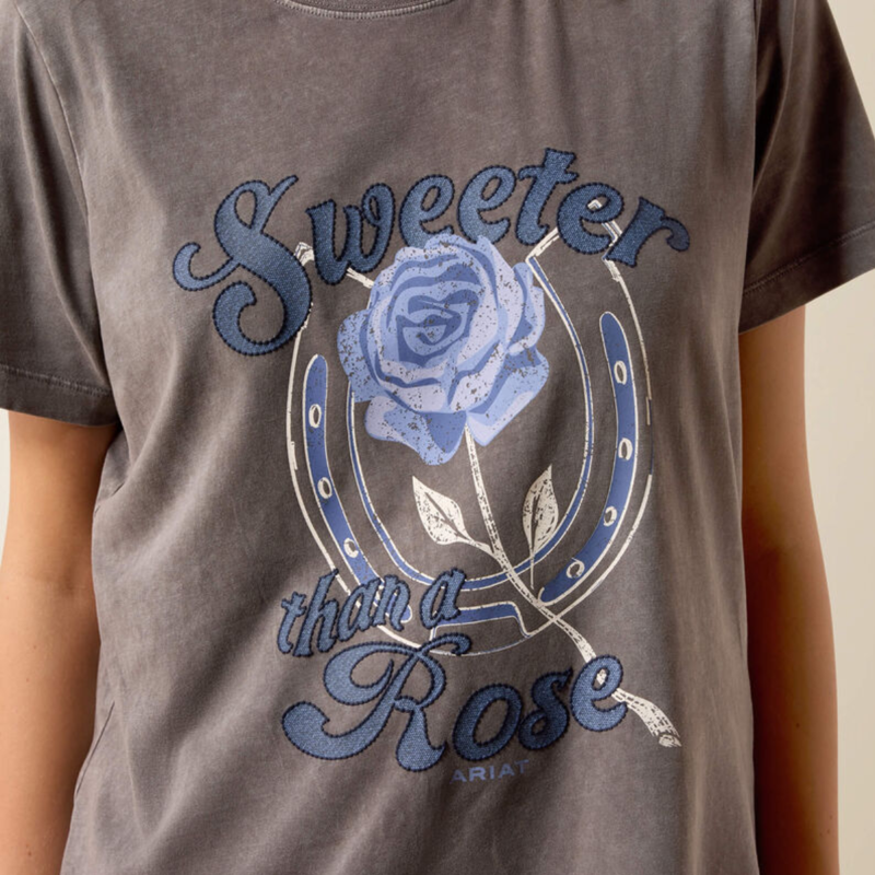 Ariat Women's Sweet Rose T-Shirt - Grey Mineral Wash-3