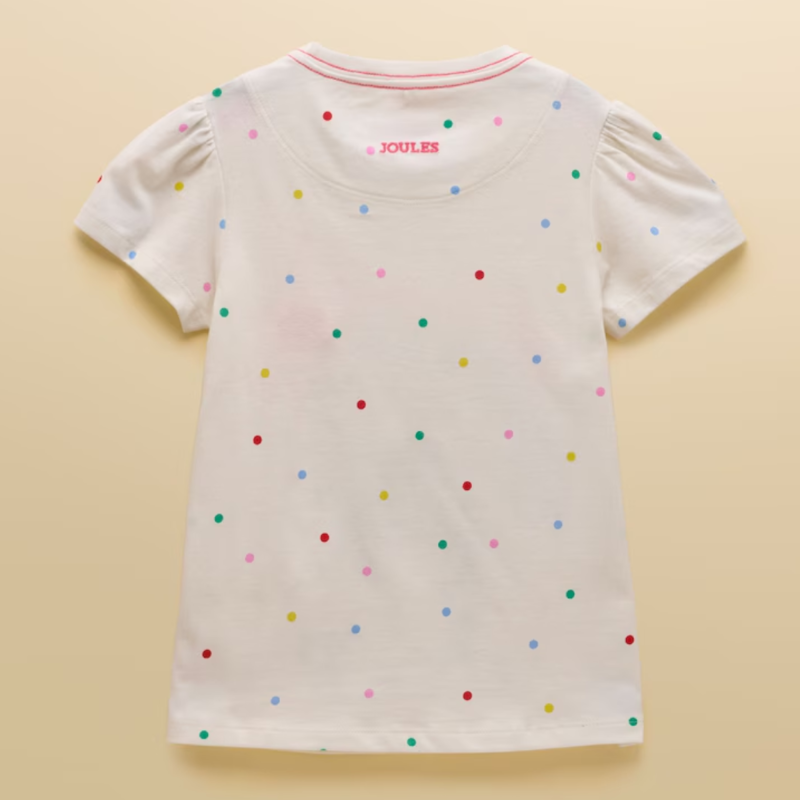 Joules Girls' Astra Applique Cotton T-Shirt - White Dogs-1