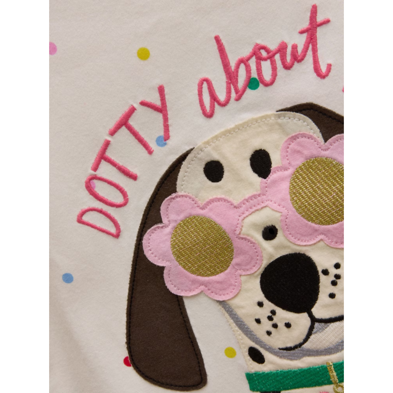 Joules Girls' Astra Applique Cotton T-Shirt - White Dogs-2