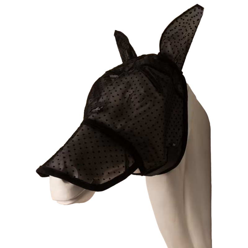 Kentucky Heart Fly Mask with Ears and Nose - Black-2