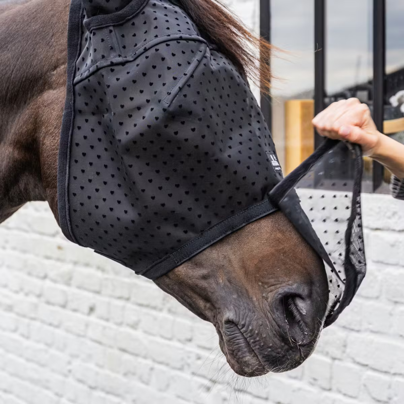 Kentucky Heart Fly Mask with Ears and Nose - Black-1