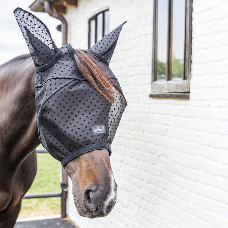 Kentucky Heart Fly Mask with Ears and Nose - Black