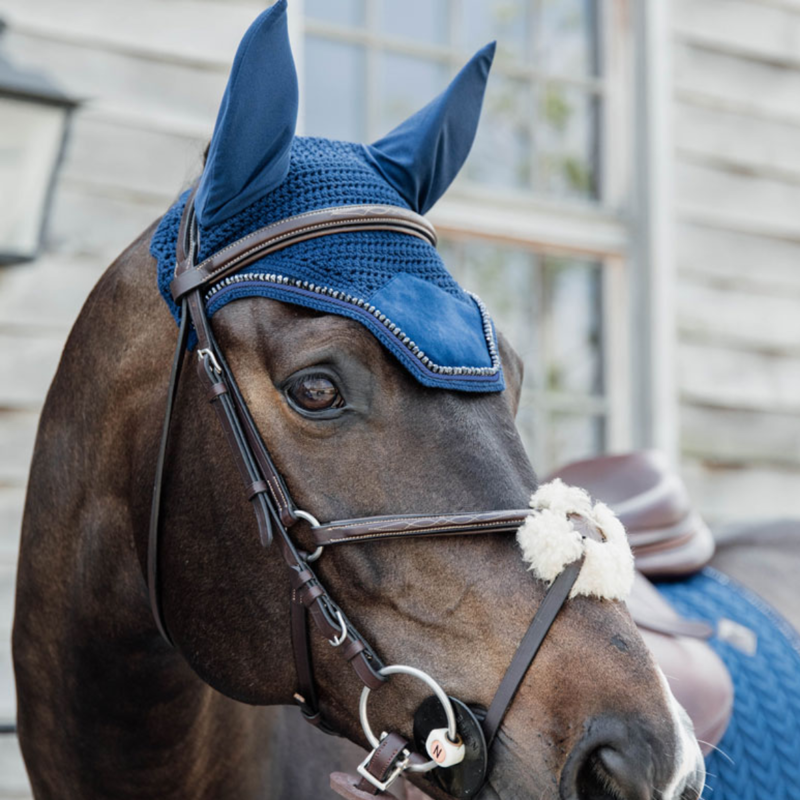 Kentucky Wellington Velvet Pearls Fly Veil Full - Navy-1
