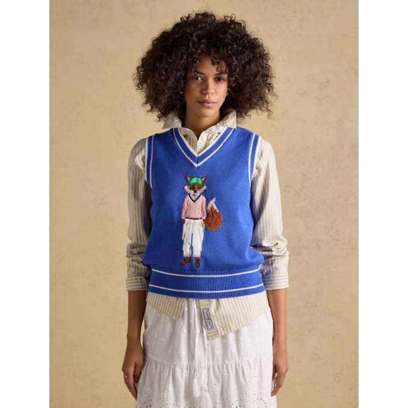 Joules Ladies Jonty Intarsia Knitted Cotton Vest - Blue-1