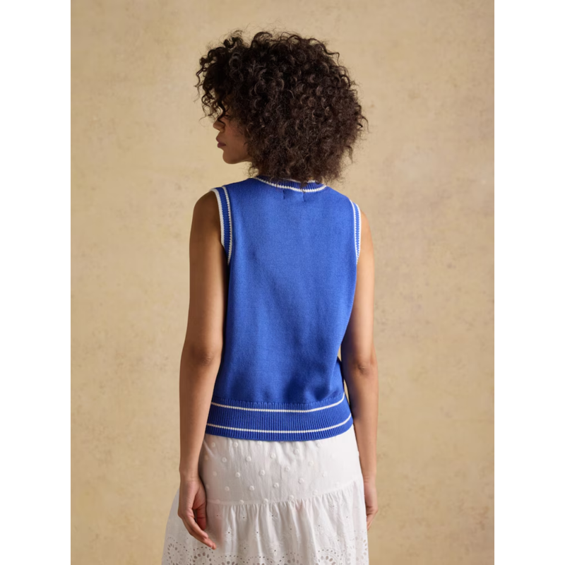 Joules Ladies Jonty Intarsia Knitted Cotton Vest - Blue-2