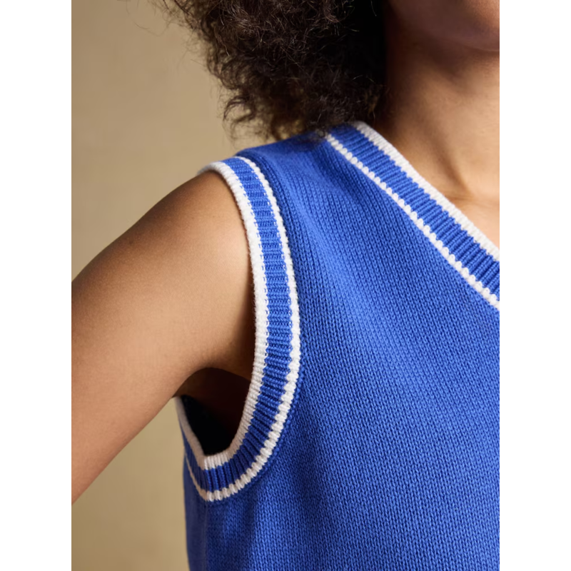 Joules Ladies Jonty Intarsia Knitted Cotton Vest - Blue-4