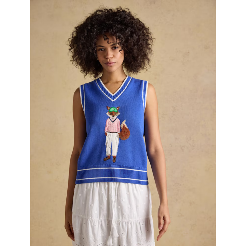 Joules Ladies Jonty Intarsia Knitted Cotton Vest - Blue-5