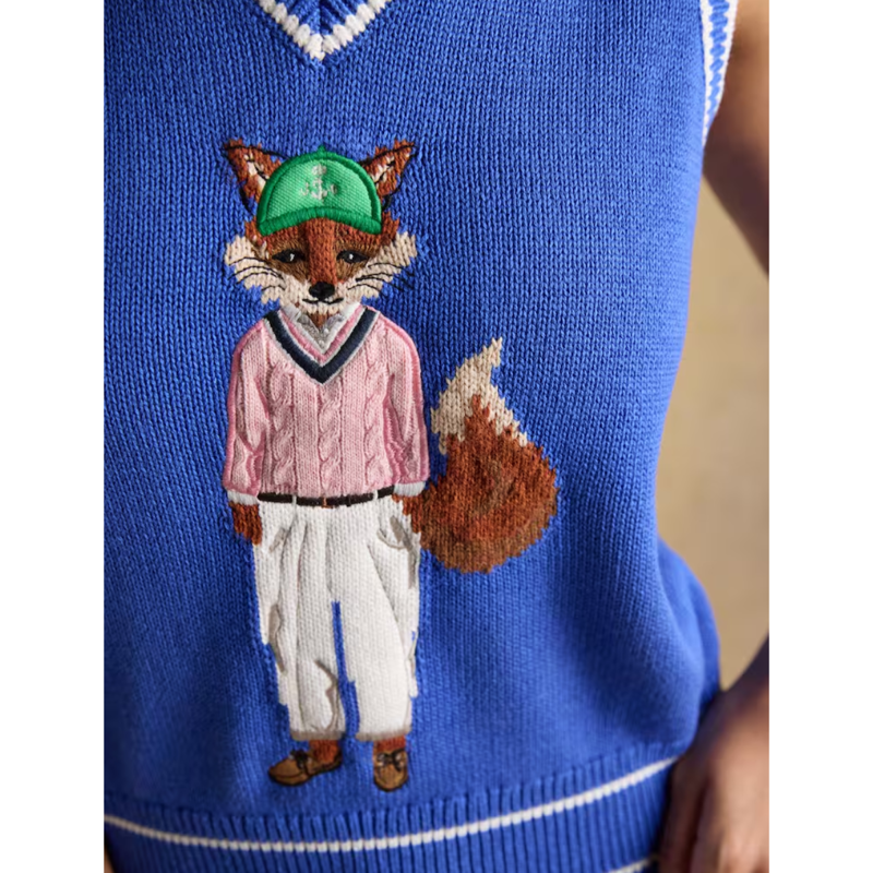 Joules Ladies Jonty Intarsia Knitted Cotton Vest - Blue-6