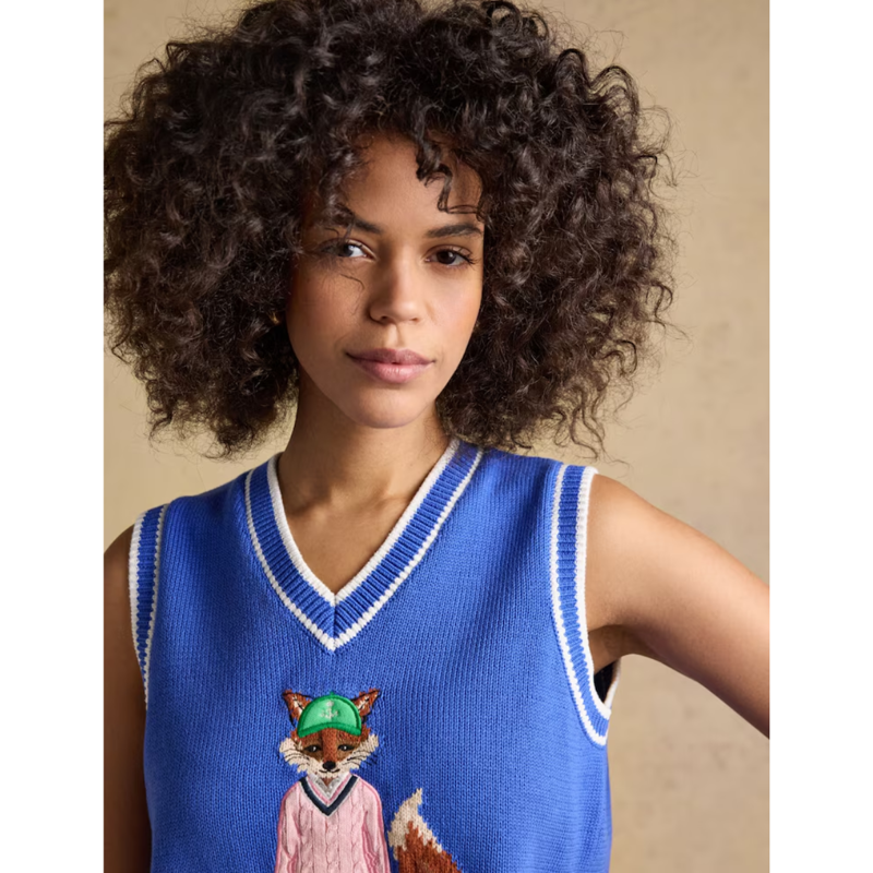 Joules Ladies Jonty Intarsia Knitted Cotton Vest - Blue-7