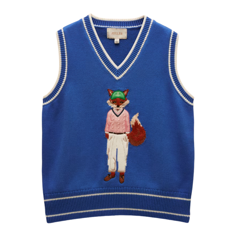 Joules Ladies Jonty Intarsia Knitted Cotton Vest - Blue