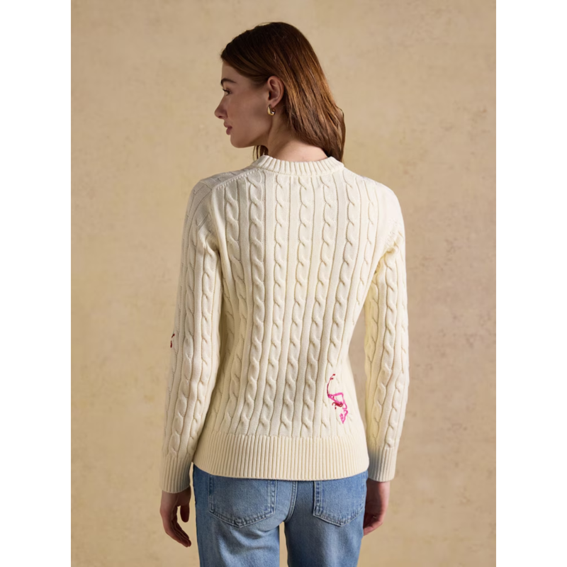 Joules Ladies Embroidered Crew Neck Cable Knit Jumper Jumper - Cream-2