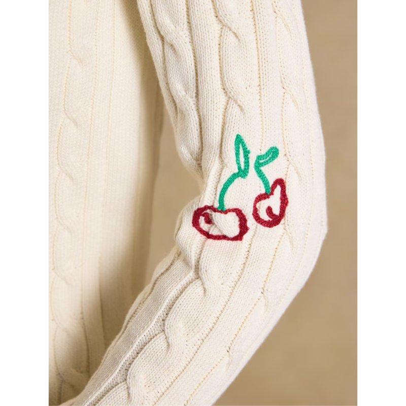 Joules Ladies Embroidered Crew Neck Cable Knit Jumper Jumper - Cream-6