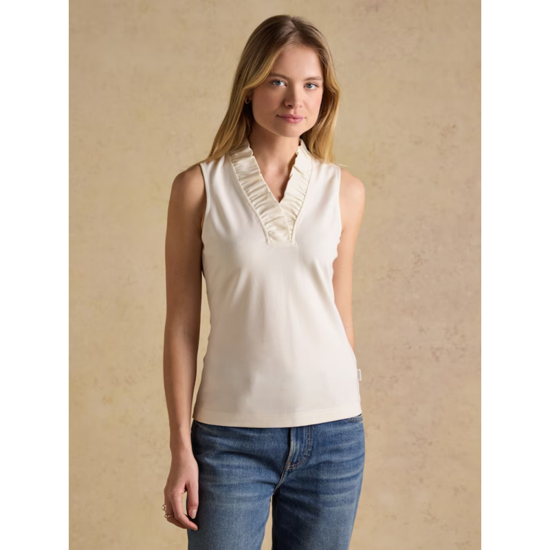 Joules Ladies Heidi Sleeveless Frill Jersey Top - Cream-1
