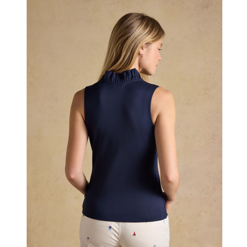 Joules Ladies Heidi Sleeveless Frill Neck Jersey Top - Navy-2