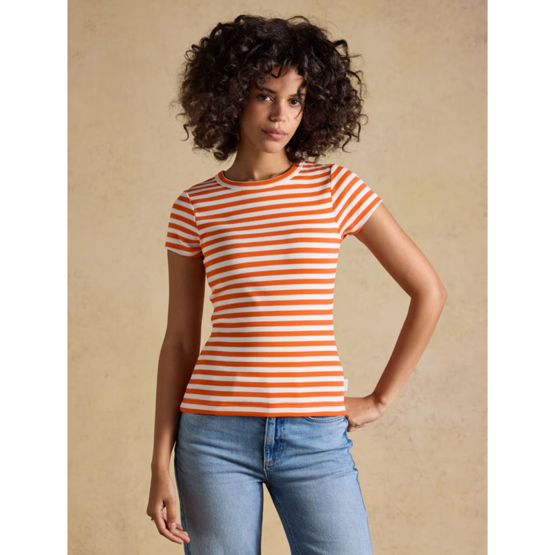 Joules Ladies Sophie Short Sleeve Ribbed T-Shirt - Orange Stripe-1