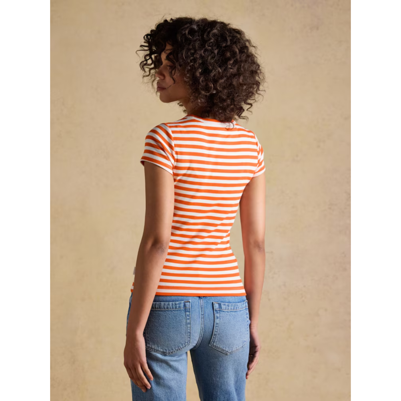 Joules Ladies Sophie Short Sleeve Ribbed T-Shirt - Orange Stripe-2