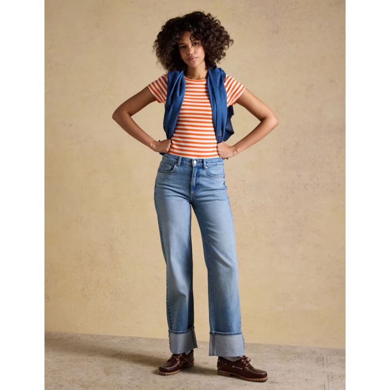 Joules Ladies Sophie Short Sleeve Ribbed T-Shirt - Orange Stripe-3