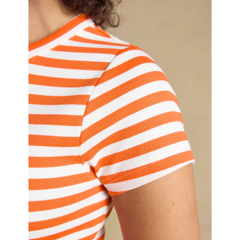 Joules Ladies Sophie Short Sleeve Ribbed T-Shirt - Orange Stripe-4