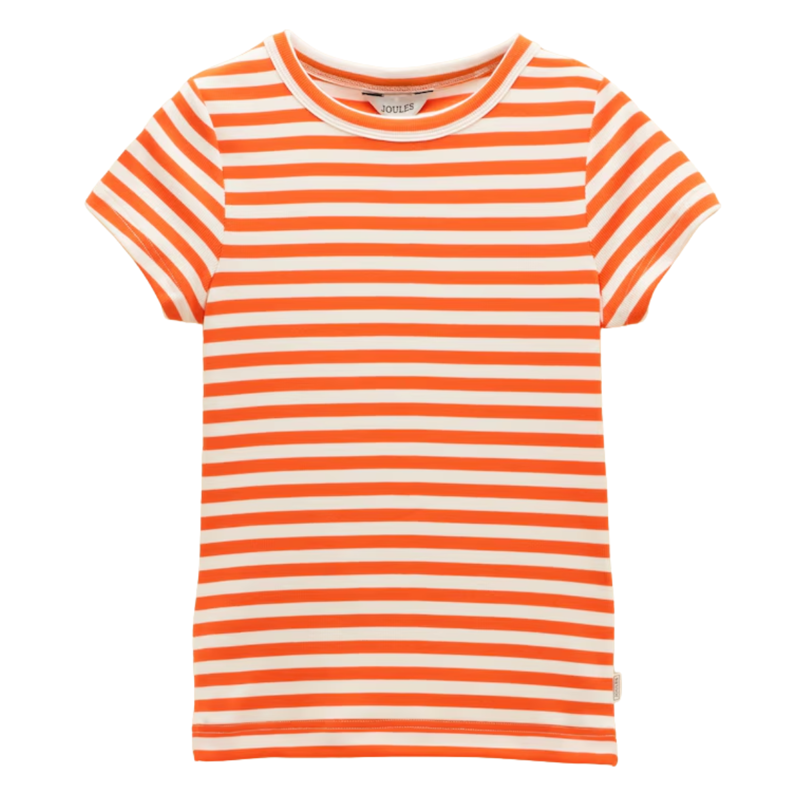 Joules Ladies Sophie Short Sleeve Ribbed T-Shirt - Orange Stripe