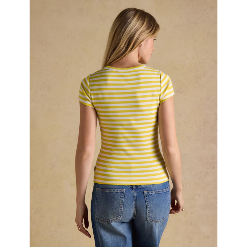 Joules Ladies Sophie Short Sleeve Ribbed T-Shirt - Yellow Stripe-1
