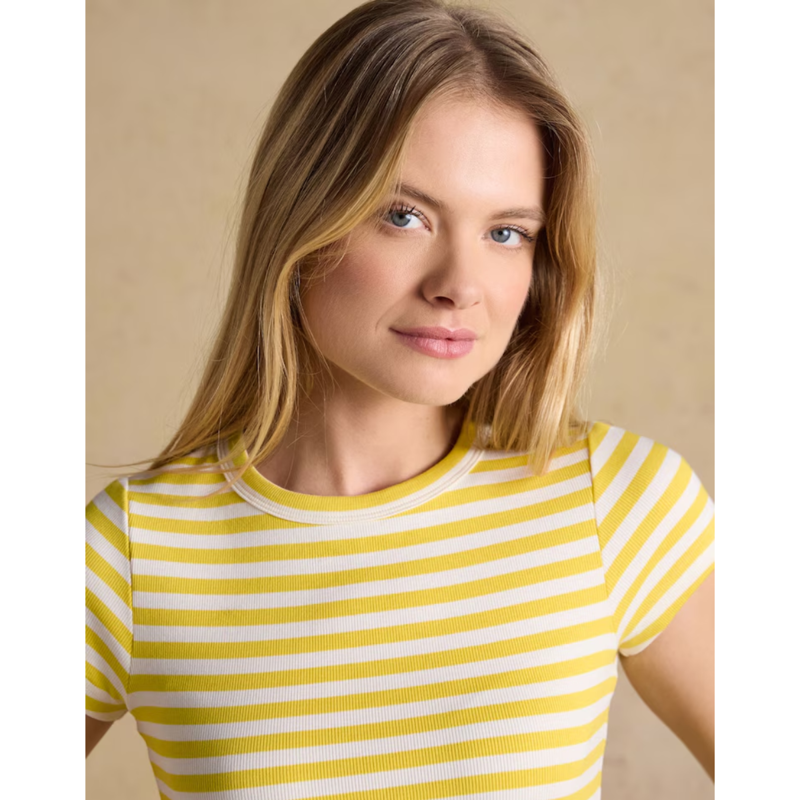 Joules Ladies Sophie Short Sleeve Ribbed T-Shirt - Yellow Stripe-4