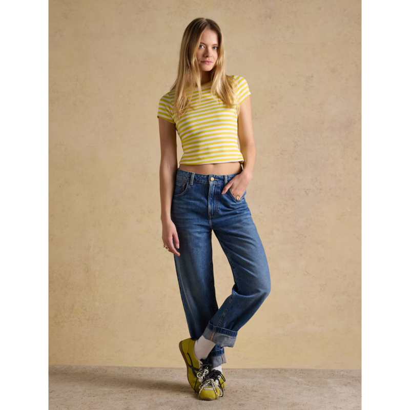Joules Ladies Sophie Short Sleeve Ribbed T-Shirt - Yellow Stripe-5