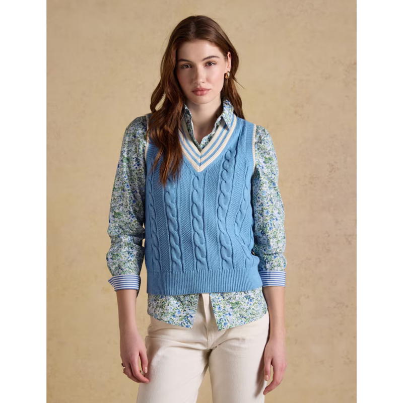Joules Ladies Cable Knit Cricket Vest - Blue-2