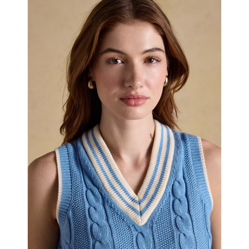 Joules Ladies Cable Knit Cricket Vest - Blue-4