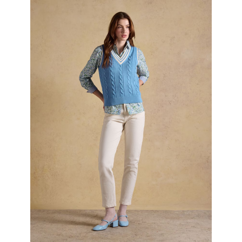 Joules Ladies Cable Knit Cricket Vest - Blue-5