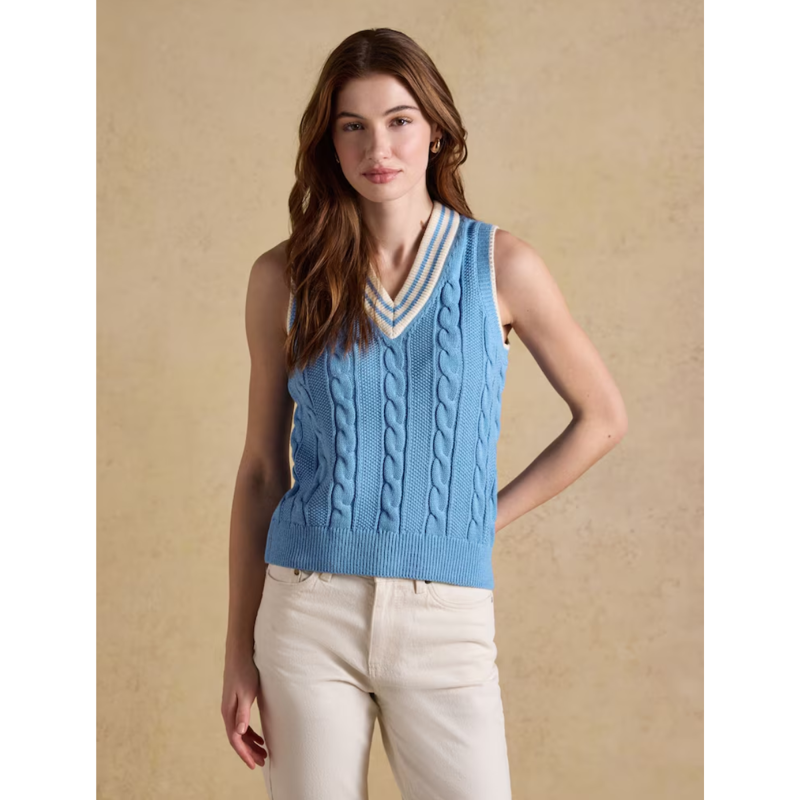 Joules Ladies Cable Knit Cricket Vest - Blue-1