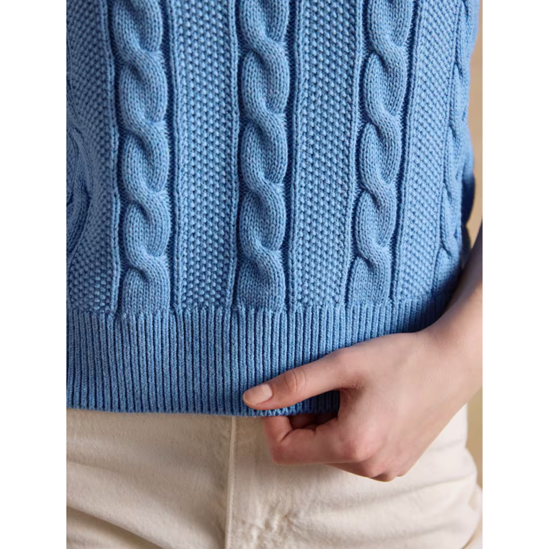 Joules Ladies Cable Knit Cricket Vest - Blue-6