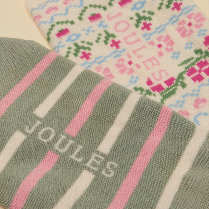 Joules Ladies Bessie Invisible Socks 2 Pack - Cream Pink Green-1