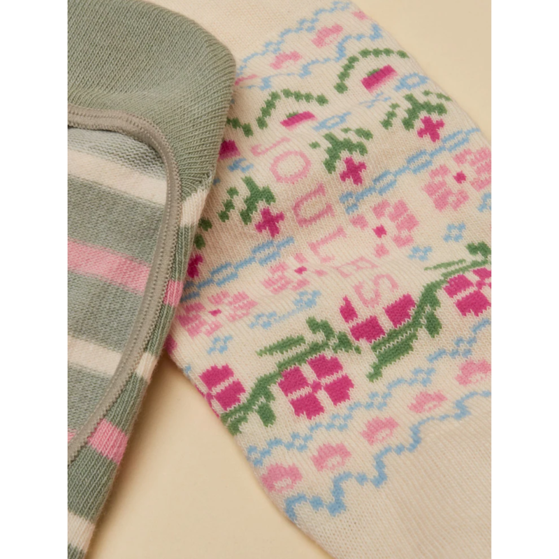 Joules Ladies Bessie Invisible Socks 2 Pack - Cream Pink Green-2