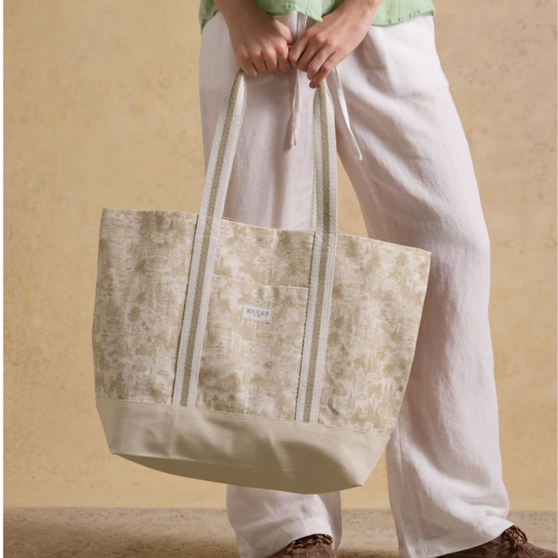 Joules Ladies Promenade Beach Bag - Neutral Toile De Jouy-1