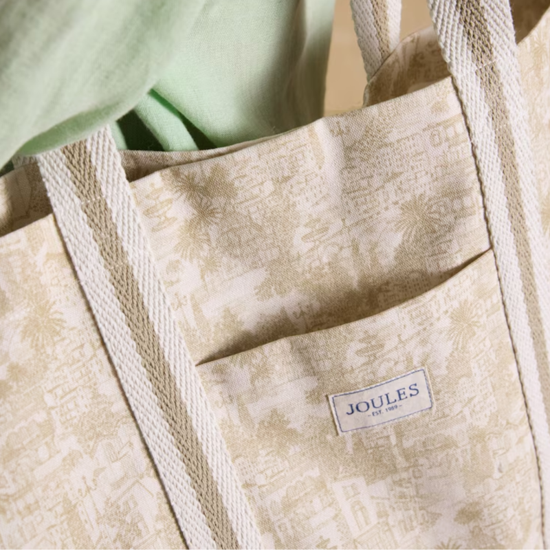 Joules Ladies Promenade Beach Bag - Neutral Toile De Jouy-3