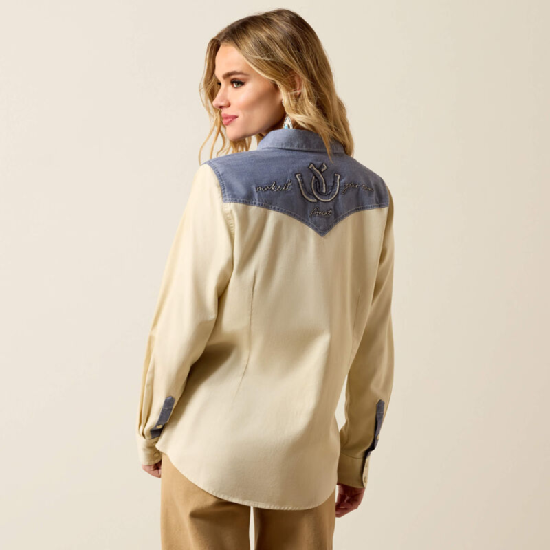 Ariat Women's Horseshoe Western Snap Shirt - Summer Sand/Chambray-1