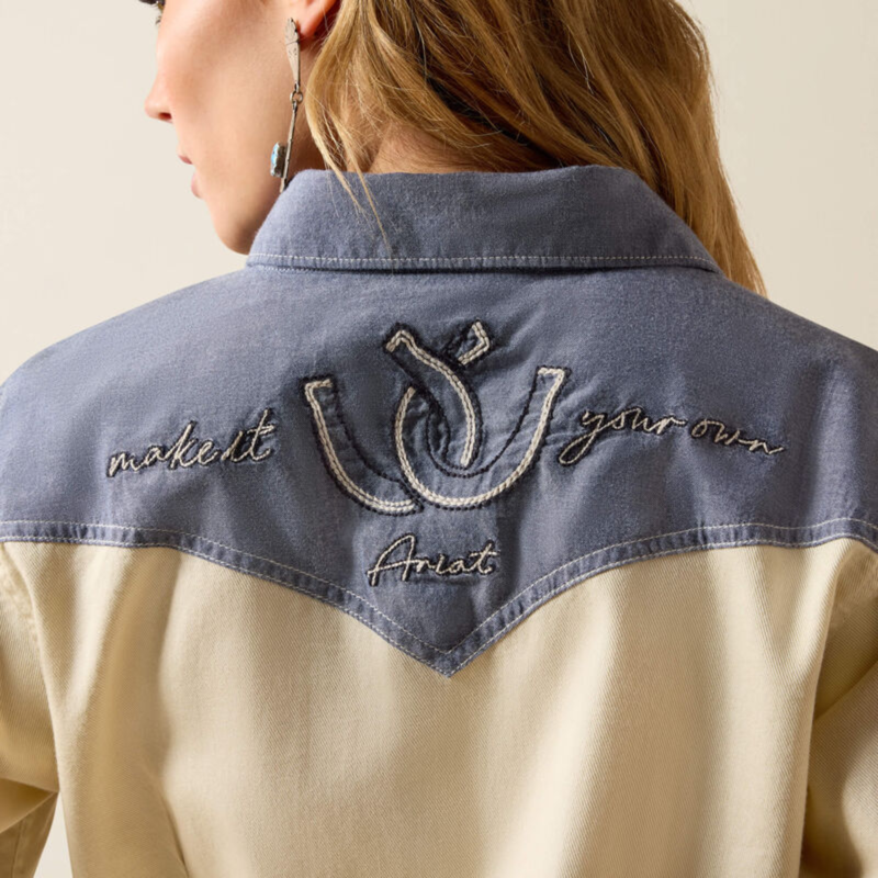 Ariat Women's Horseshoe Western Snap Shirt - Summer Sand/Chambray-3