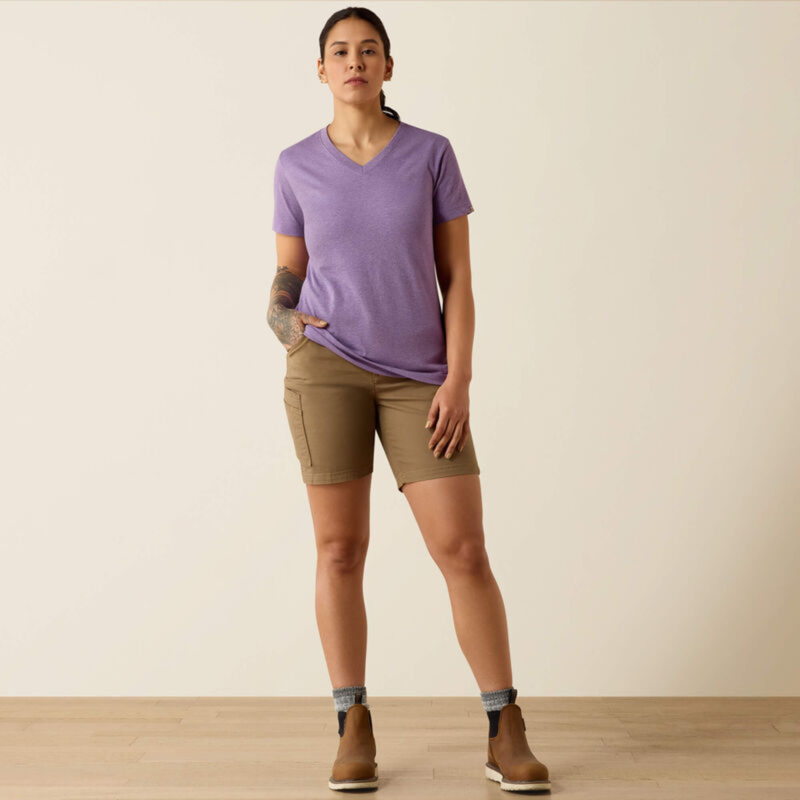 Ariat Women's Rebar Cotton Strong Standard V-Neck T-Shirt - Mulled Grape Heather-4
