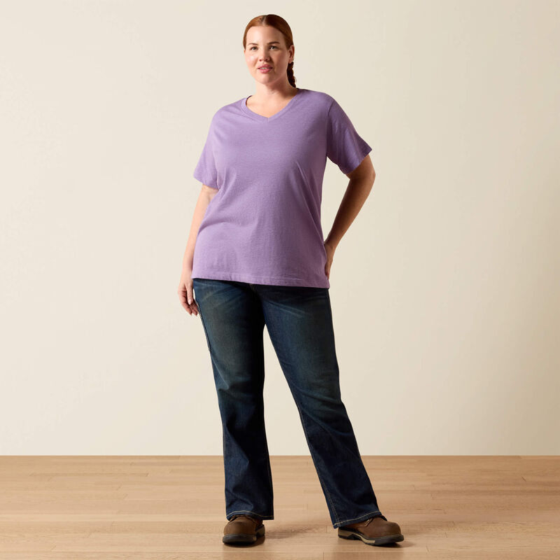 Ariat Women's Rebar Cotton Strong Standard V-Neck T-Shirt - Mulled Grape Heather-2
